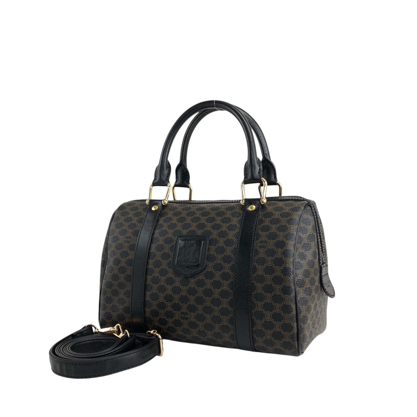 CELINE Macadam Blason Two-way Boston bag Shoulder bag Black Vintage u3fgiw