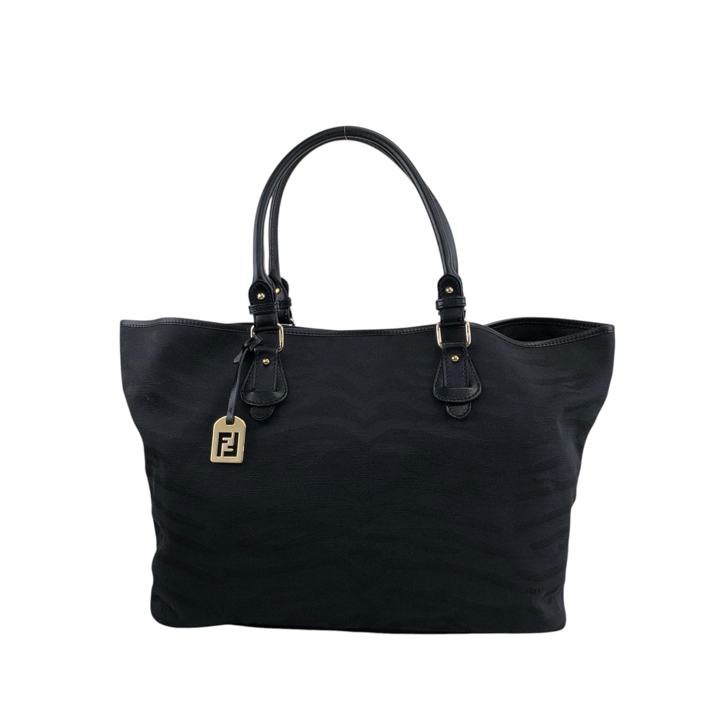 FENDI Logo Charm Handbag Totebag Black Vintage sgtpj5