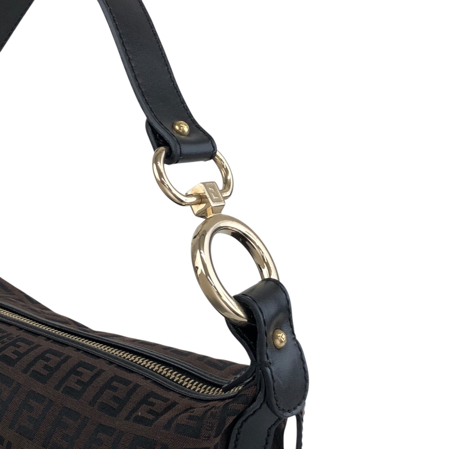 FENDI Zucchino Logo Charm Handbag Hobobag Brown Vintage fhfygp