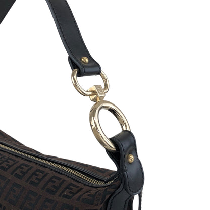 FENDI Zucchino Logo Charm Handbag Hobobag Brown Vintage fhfygp