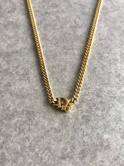 Christian Dior Logo Motif Necklace Gold Vintage t2hpp4