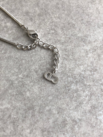 Christian Dior Logo Motif Necklace Silver Vintage tbk25j