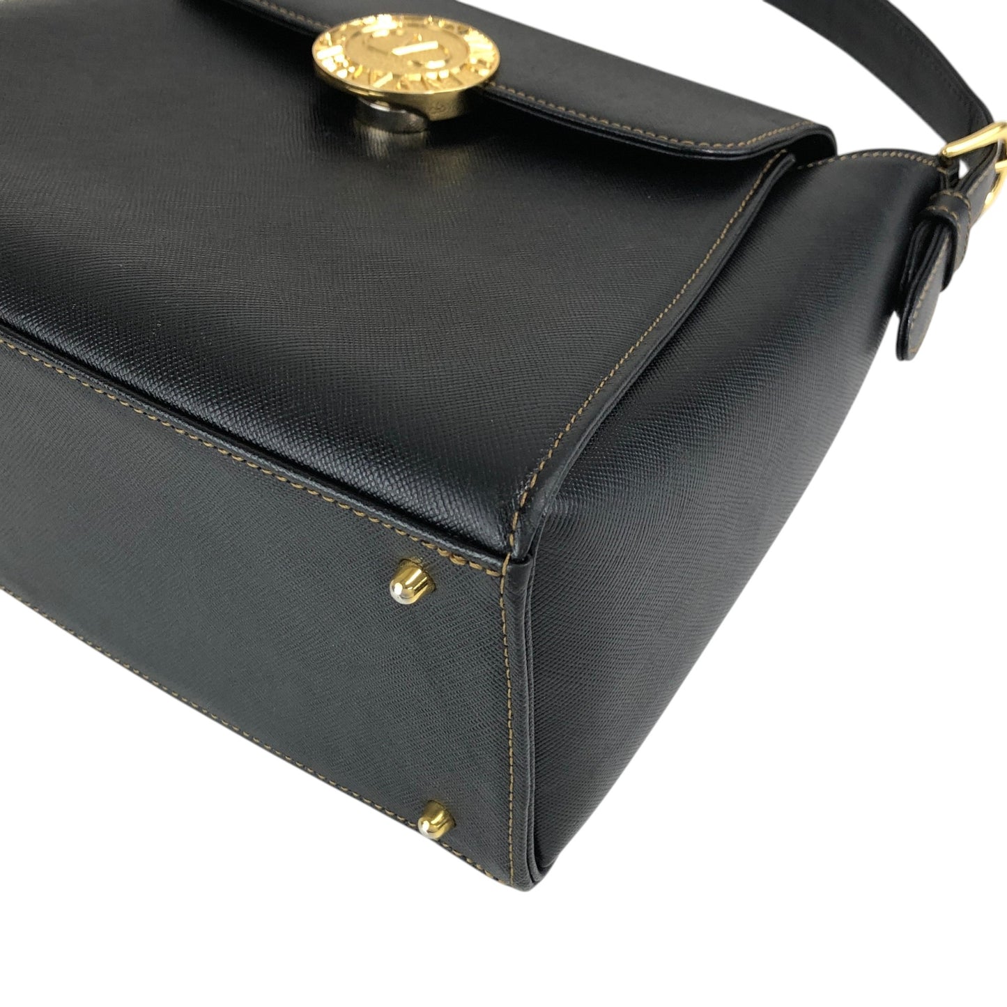 VALENTINO GARAVANI Circle Logo Handbag Black Vintage edaauv