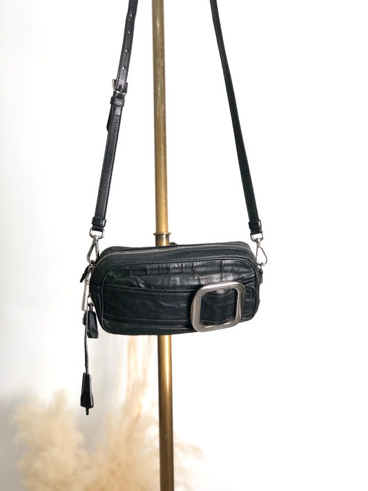 PRADA Buckle Shoulder bag Black Vintage cdnxfz