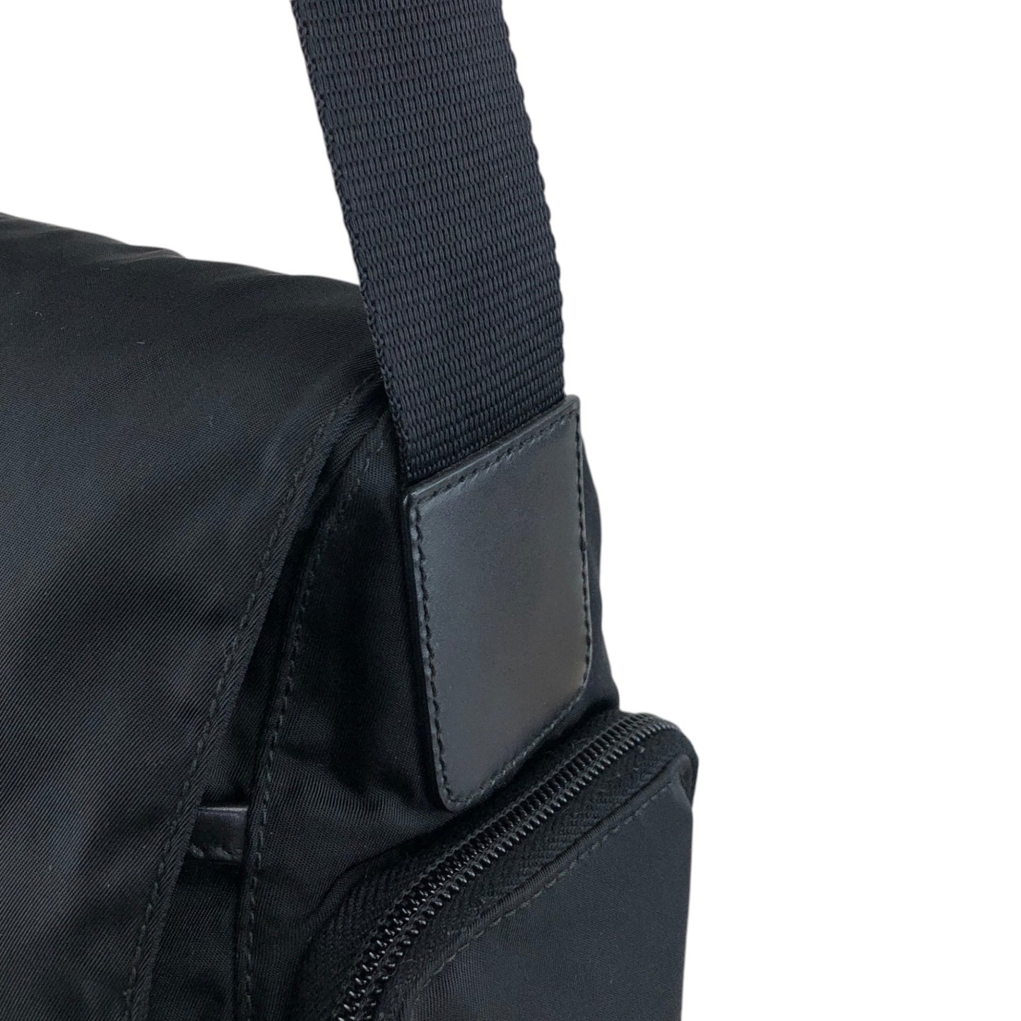 PRADA Tessuto Triangle Logo Front Buckle Double Pocket Shoulder bag Black Vintage yejdb4