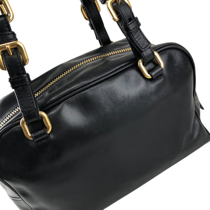 PRADA Logo Embossed Handbag Boston bag Black Vintage nfyku6