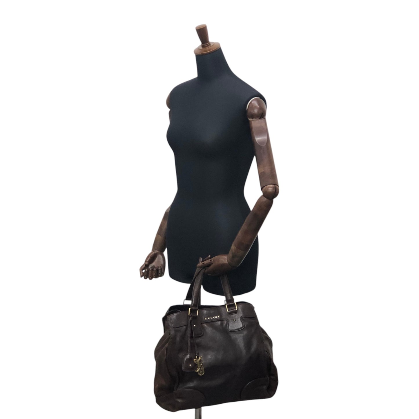 CELINE Horse Carriage Charm Handbag Brown Vintage tmv6c2