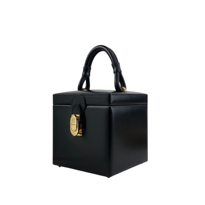 LOEWE Logo Front Lock Small Handbag Vanity bag Black Vintage ttbuhr