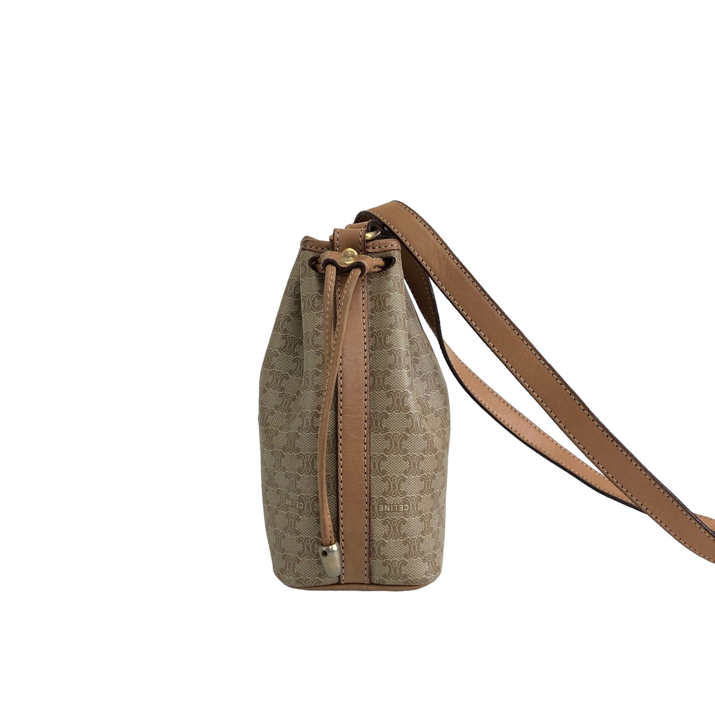 CELINE Macadam Blason Drawstring Small Shoulder bag Beige Vintage k56rng