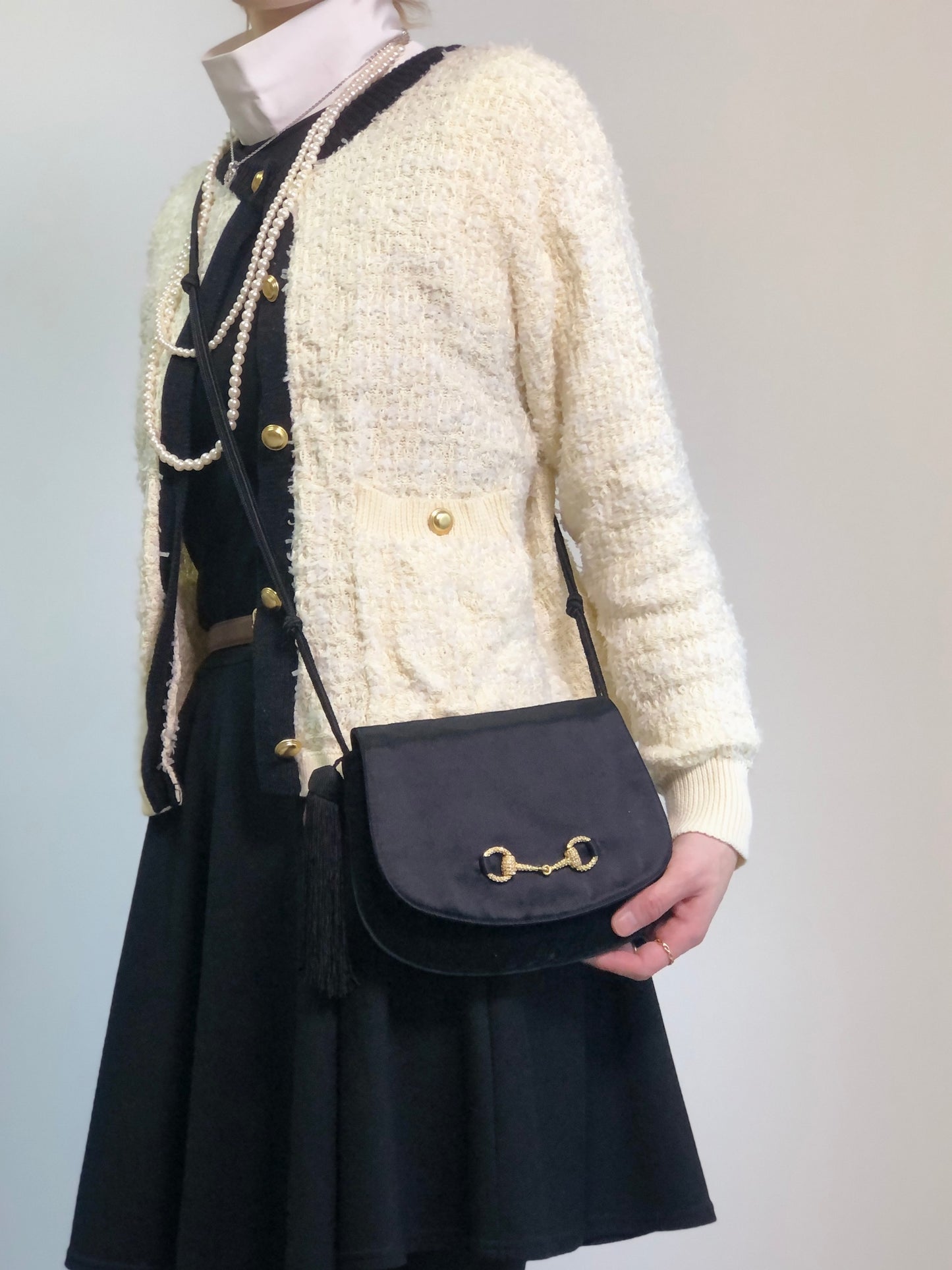 GUCCI Horse Bit Tassel Shoulder bag Black Vintage xvctcj