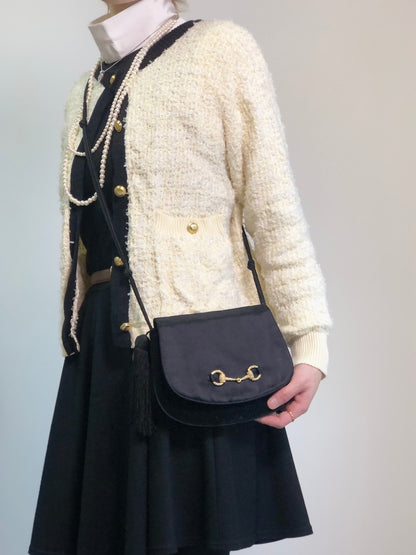 GUCCI Horse Bit Tassel Shoulder bag Black Vintage xvctcj