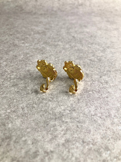Christian Dior Ribbon Motif Earrings Gold Vintage jjdksh