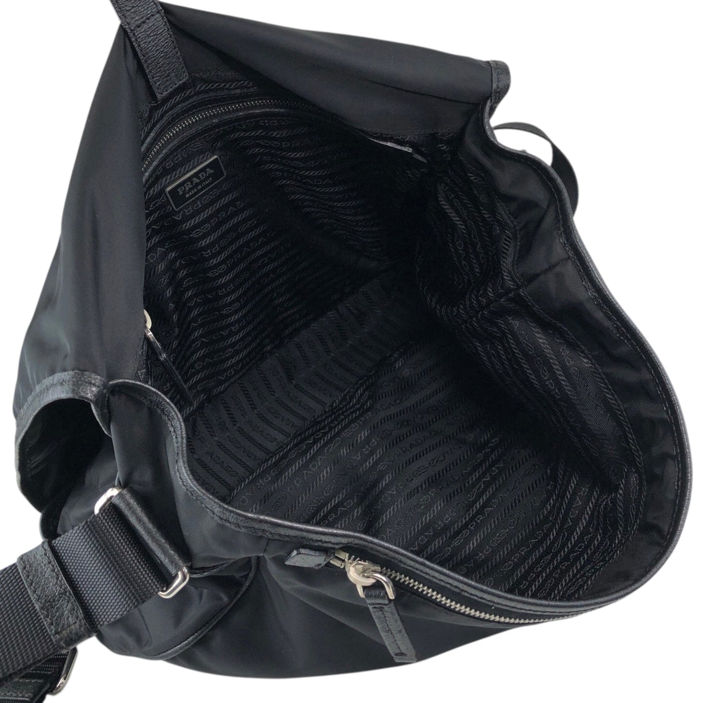 PRADA Tessuto Triangle Logo Front Buckle Shoulder bag Black Vintage 2arab2