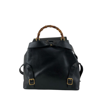 GUCCI Bamboo Front Buckle Backpack Black Vintage i34ihz