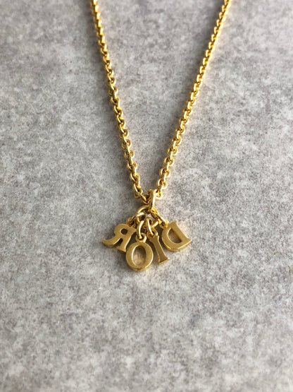 Christian Dior Logo Motif Necklace Gold Vintage awfb7p