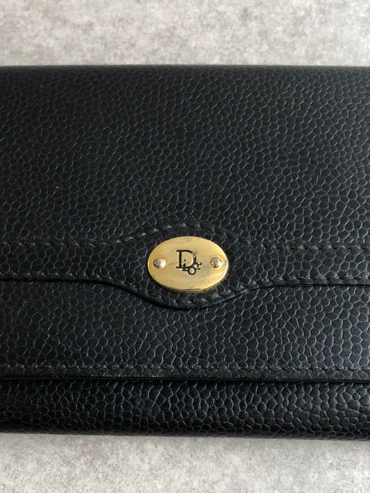 Christian Dior Metal Clasp Long Wallet Black Vintage k8a5us