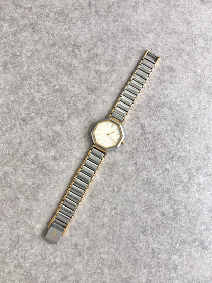 Yves Saint Laurent YSL Logo Quartz Watch Silver×Gold 1030081 Vintage rf4piy