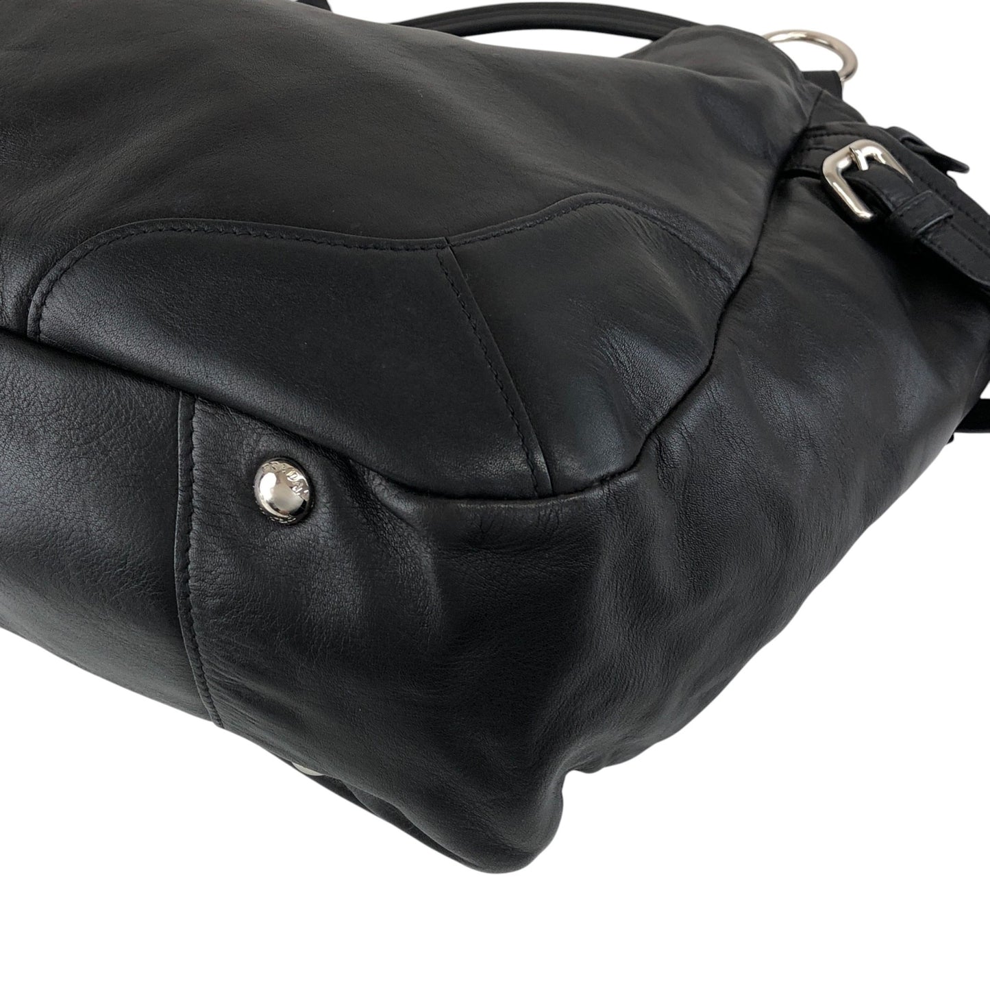 PRADA Logo Side Pocket Handbag Black Vintage ab8g6p