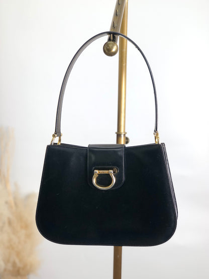 CELINE Horseshoe Handbag Black Vintage kzatm3