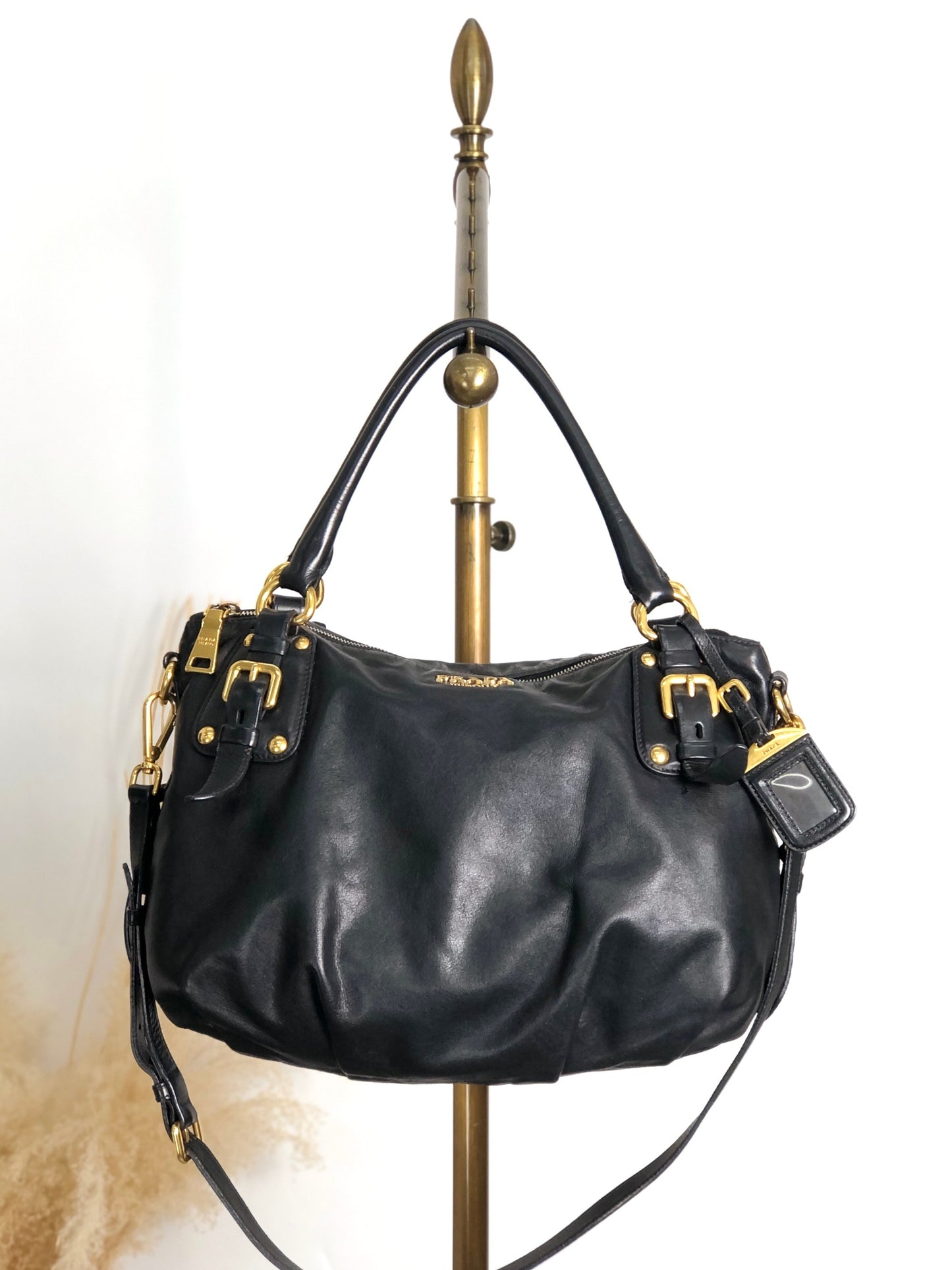 PRADA Logo Two-way Handbag Shoulder bag Black Vintage jrndes