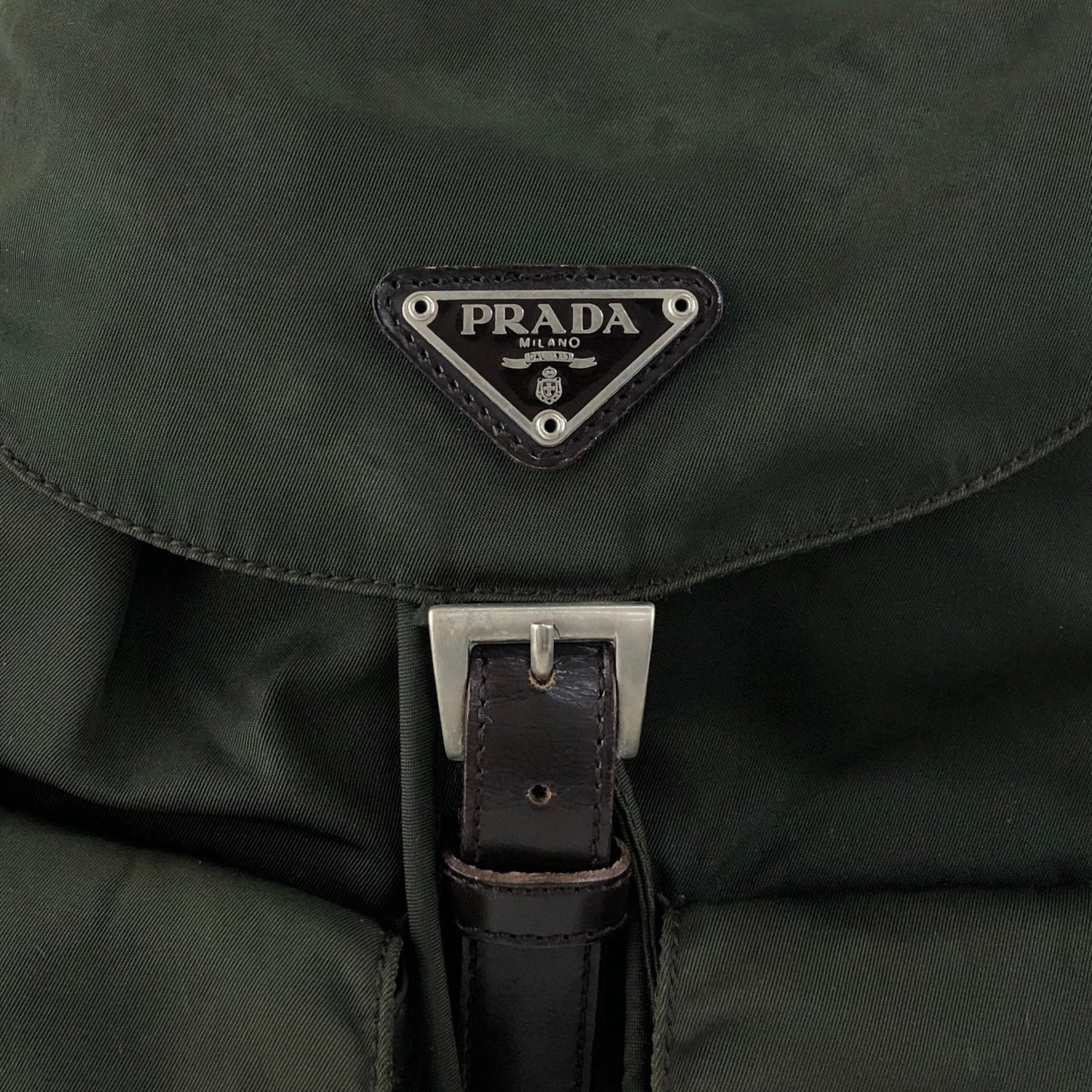 PRADA Tessuto Triangle Logo Double Pocket  Backpack Khaki B2811F Vintage zyewrg