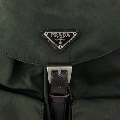 PRADA Tessuto Triangle Logo Double Pocket  Backpack Khaki B2811F Vintage zyewrg