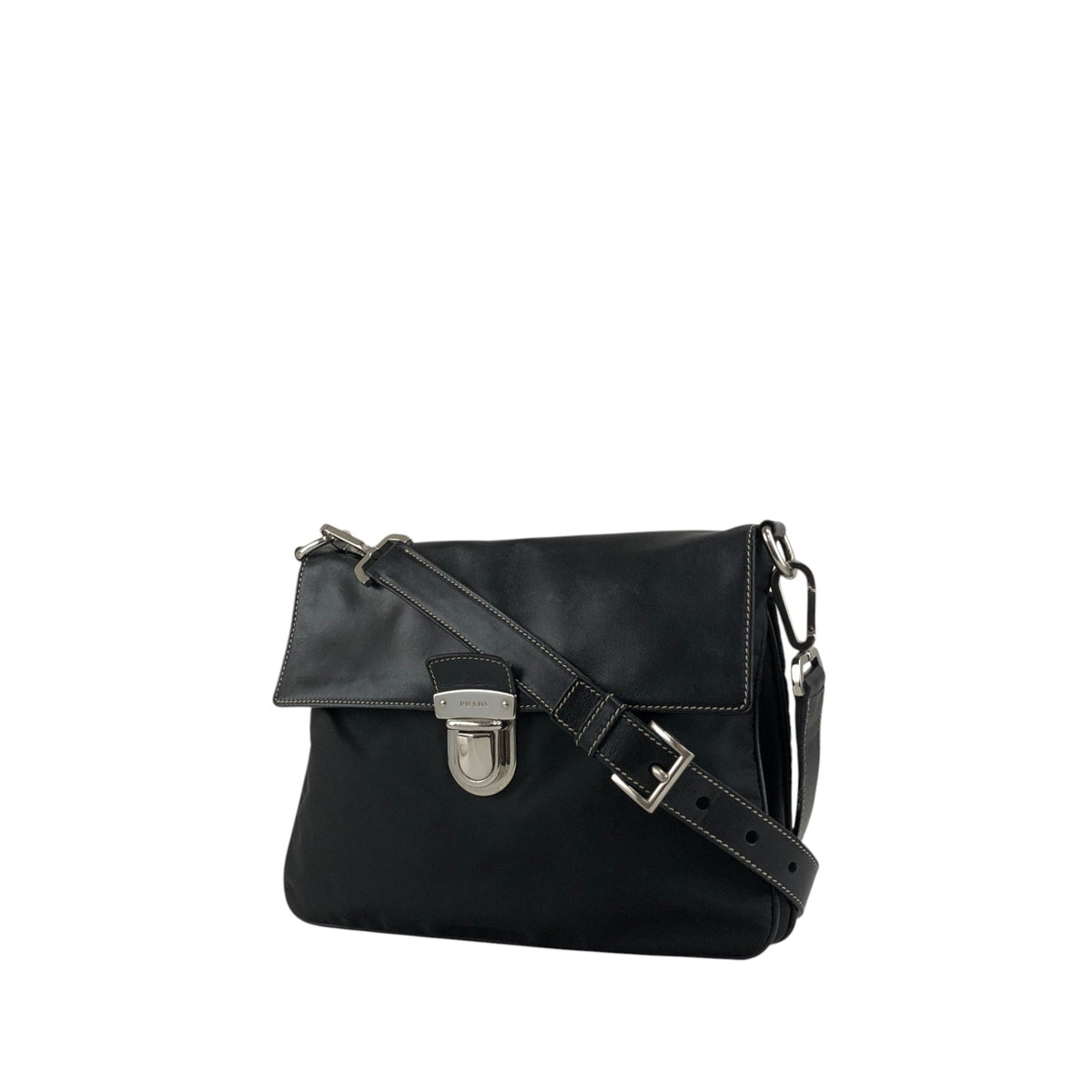 PRADA Triangle Logo Push lock Shoulder bag Black Vintage kcukna