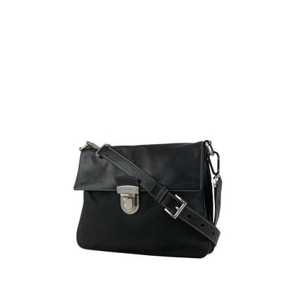 PRADA Triangle Logo Push lock Shoulder bag Black Vintage kcukna