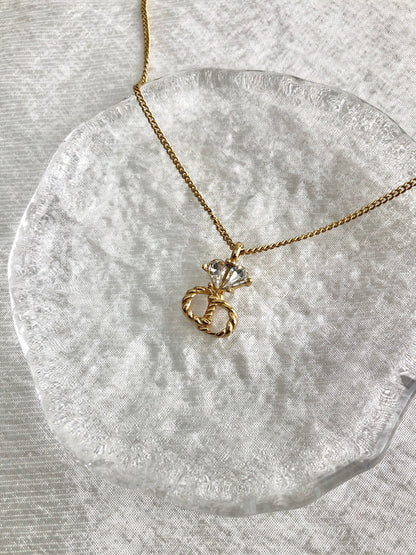 Christian Dior CD Logo Stone Necklace Gold Vintage 6ef7yn