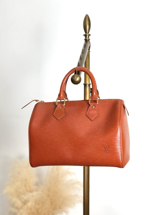 LOUIS VUITTON Epi Small Boston bag Handbag Brown Vintage 4i3rer