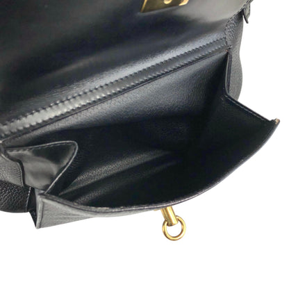 CELINE Gancini Front Pocket Drawstring Shoulder bag Black Vintage 3gt2jh