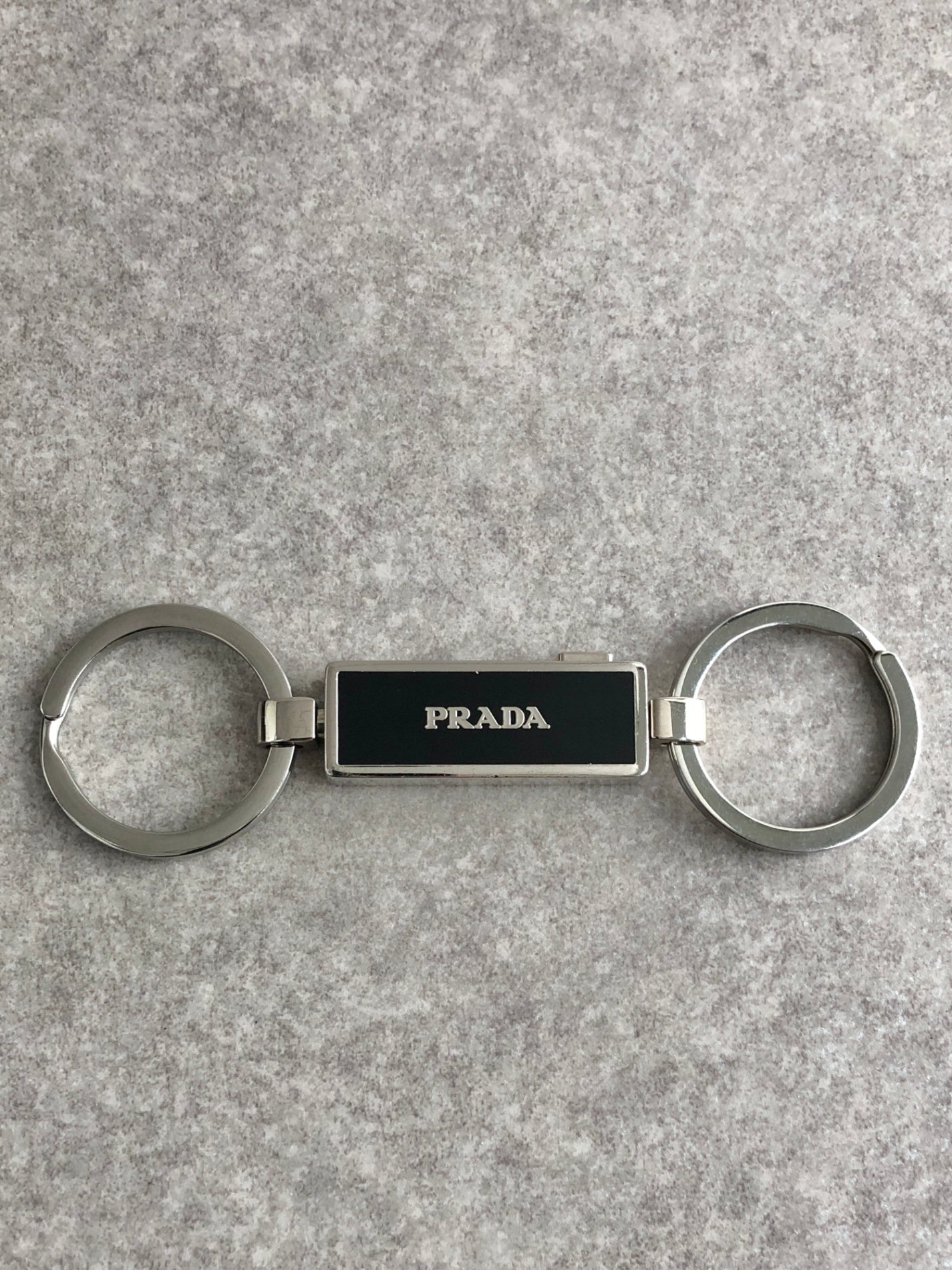 PRADA Logo Motif Key Ring Silver×Black Vintage zupz35