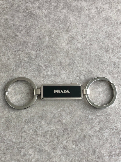 PRADA Logo Motif Key Ring Silver×Black Vintage zupz35