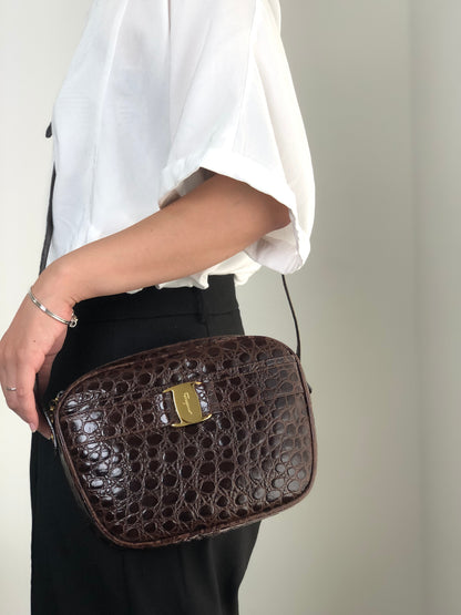 Salvatore Ferragamo Vala Ribbon Shoulder bag Brown Vintage xth3zu