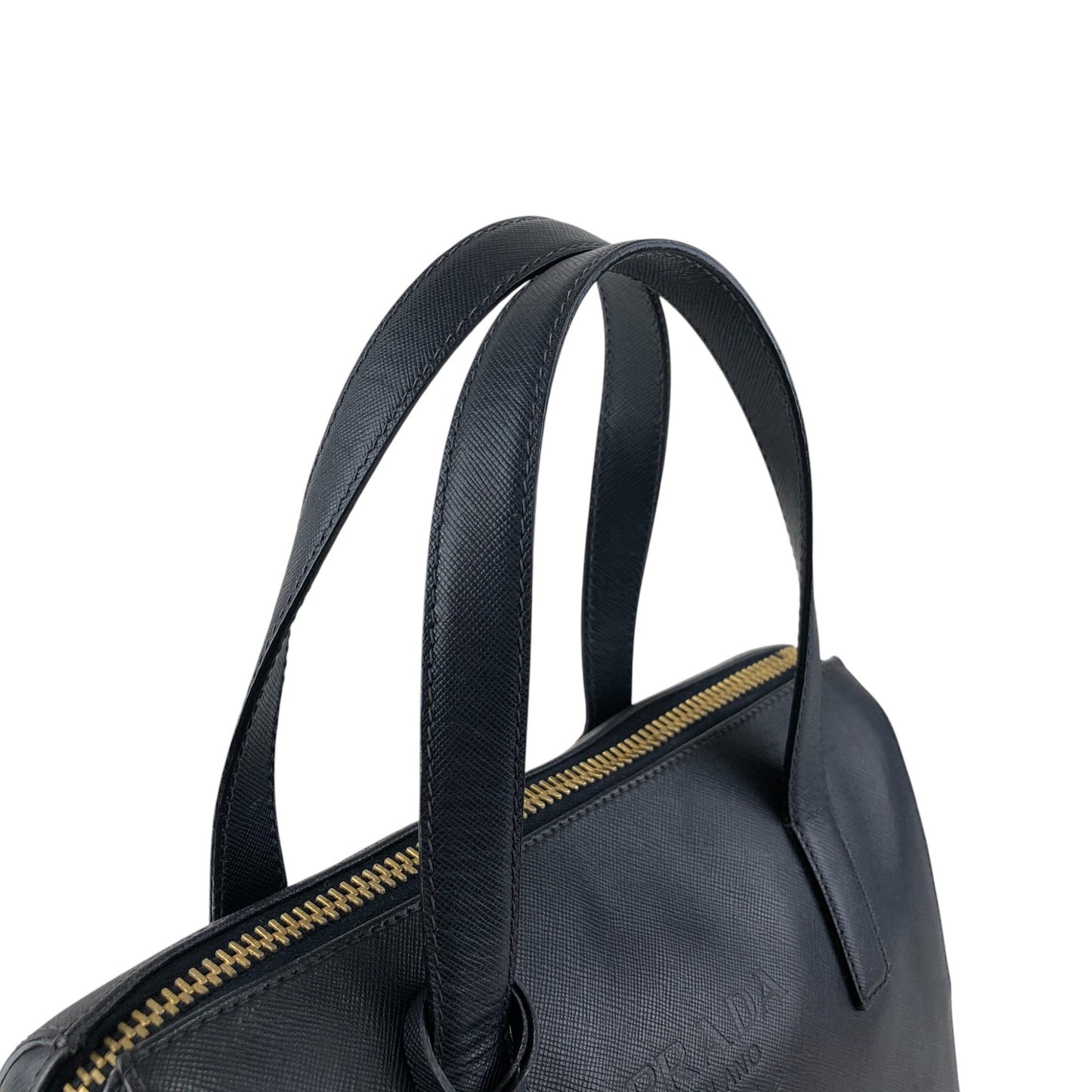 PRADA Logo Embossed Padlock Handbag Navy Vintage w43cew