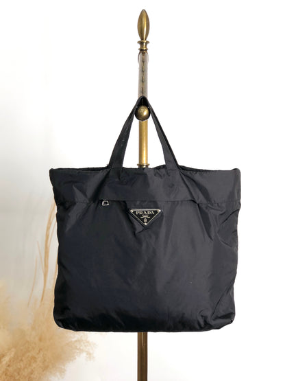 PRADA Tessuto Triangle Logo Handbag Totebag Black Vintage txv6yu