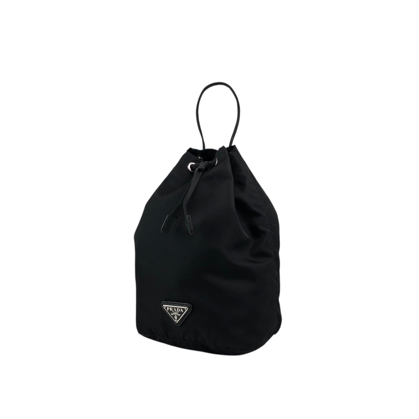 PRADA Tessuto Triangle Logo Drawstring Small Handbag Black Vintage dr5b28