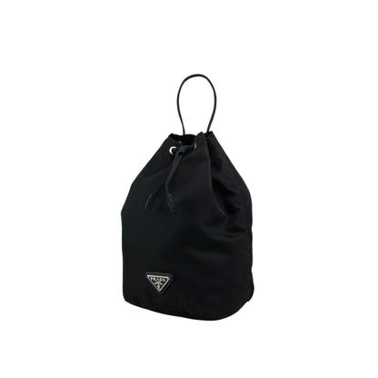 PRADA Tessuto Triangle Logo Drawstring Small Handbag Black Vintage dr5b28