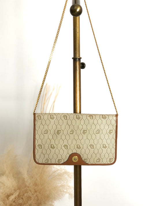 Christian Dior Honeycomb Pattern Chain Shoulder bag Beige Vintage gfhe2x