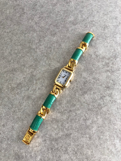 LOEWE Logo Quartz Watch Green×Gold Vintage c27tnu