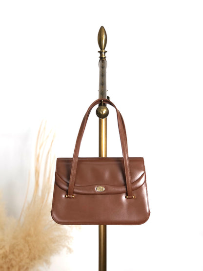 GUCCI GG Flap Handbag Brown Vintage auy3z2