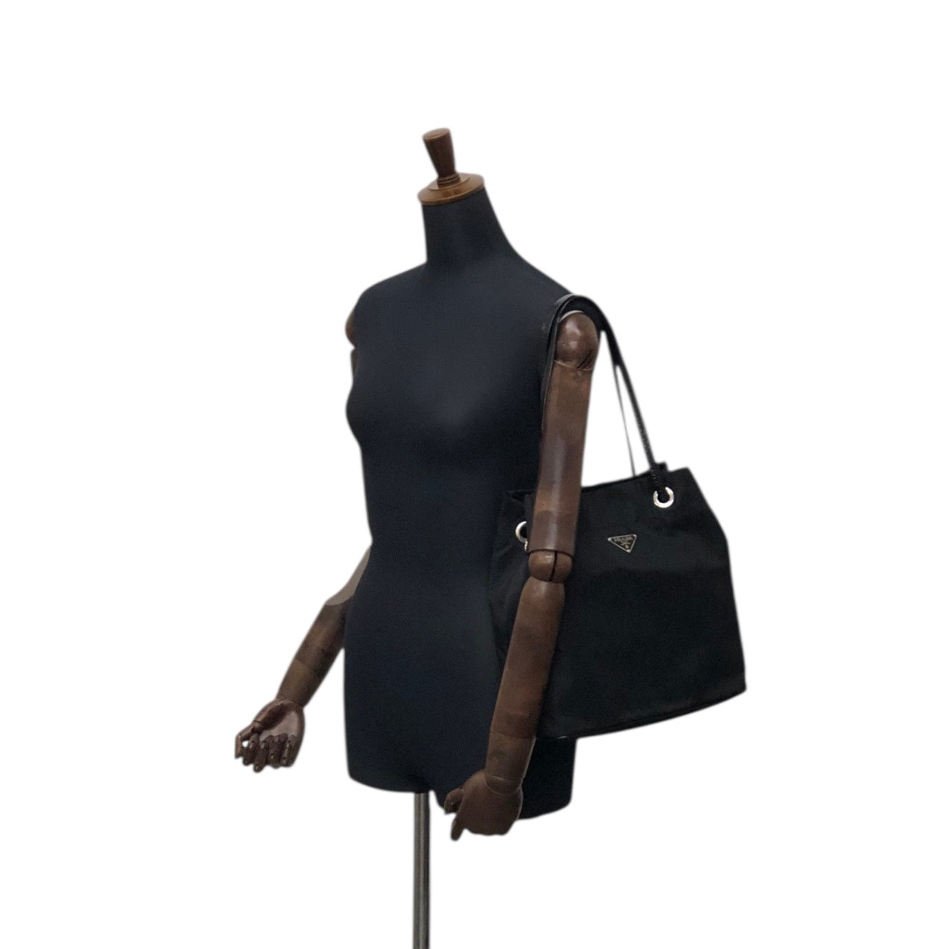 PRADA Tessuto Triangle Logo Drawstring Handbag Totebag Black Vintage 8y7i6t