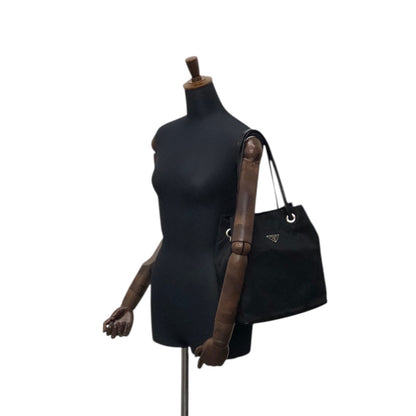 PRADA Tessuto Triangle Logo Drawstring Handbag Totebag Black Vintage 8y7i6t