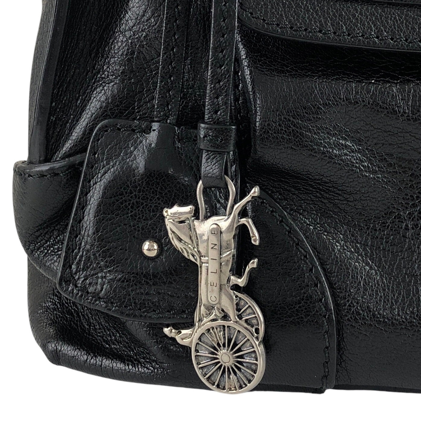 CELINE Logo Handbag Black Vintage p2zgdh
