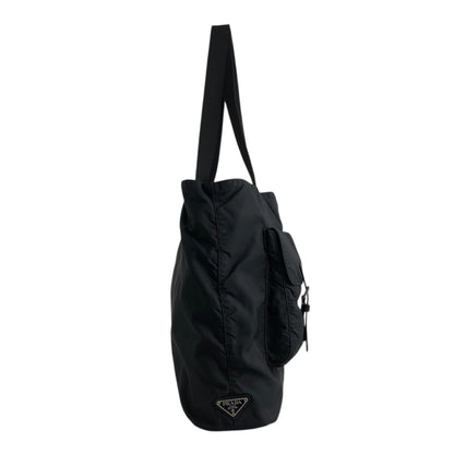 PRADA Triangle Logo Double Pocket Totebag Black Vintage ezms23