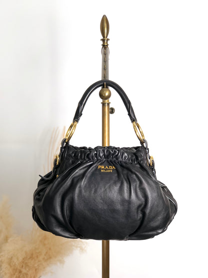 PRADA Logo Shoulder bag Hobobag Black Vintage ay6whk
