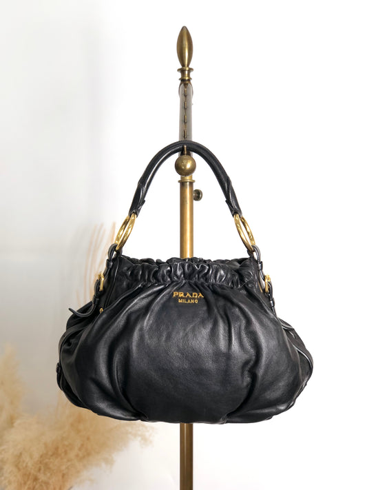 PRADA Logo Shoulder bag Hobobag Black Vintage ay6whk