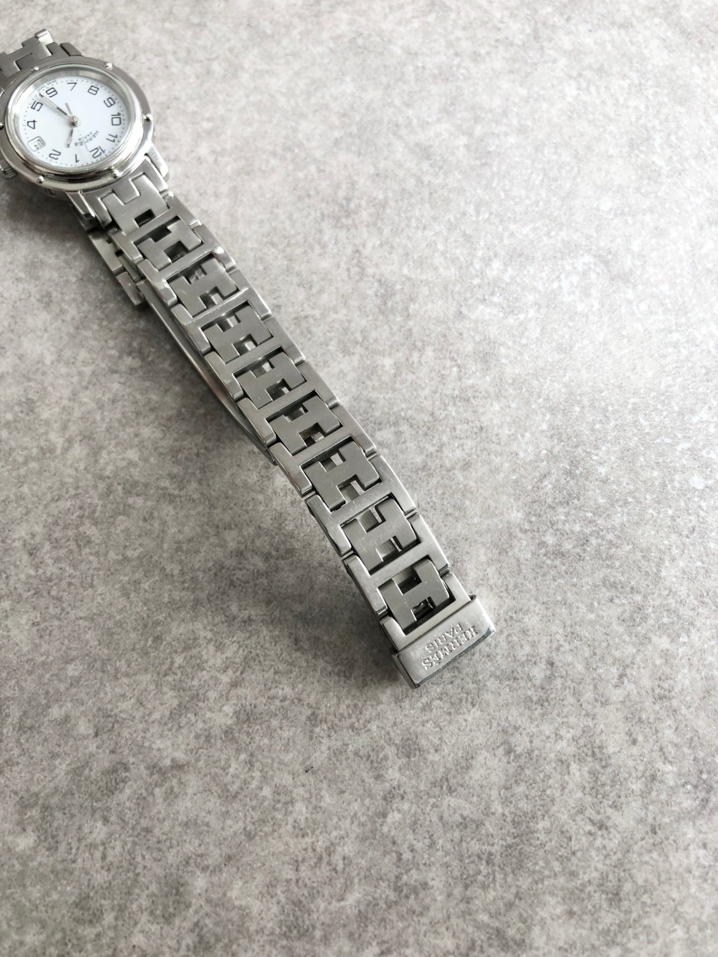 HERMES Logo Quartz Watch Silver Vintage bkagrp