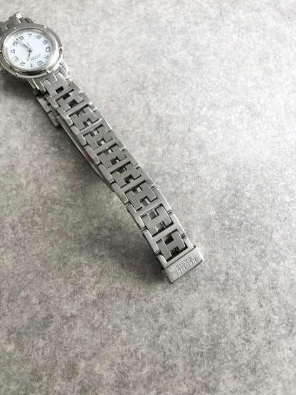 HERMES Logo Quartz Watch Silver Vintage bkagrp