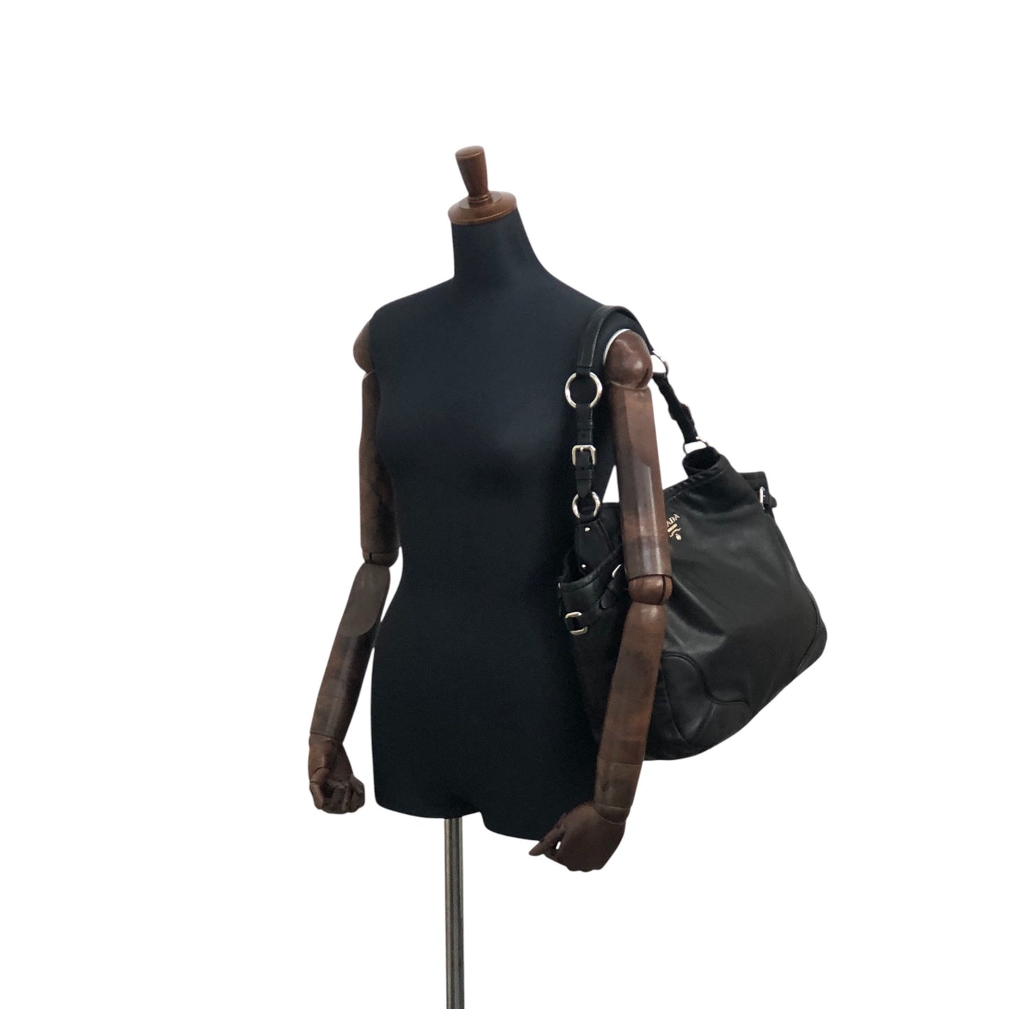 PRADA Logo Side Pocket Handbag Black Vintage ab8g6p